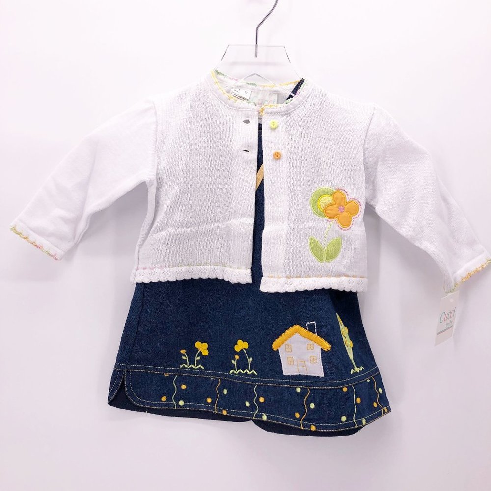 NWT 2 Cucci‎ Bebe Jumper Overall Dress w Sweater Applique Embroidery Crochet
